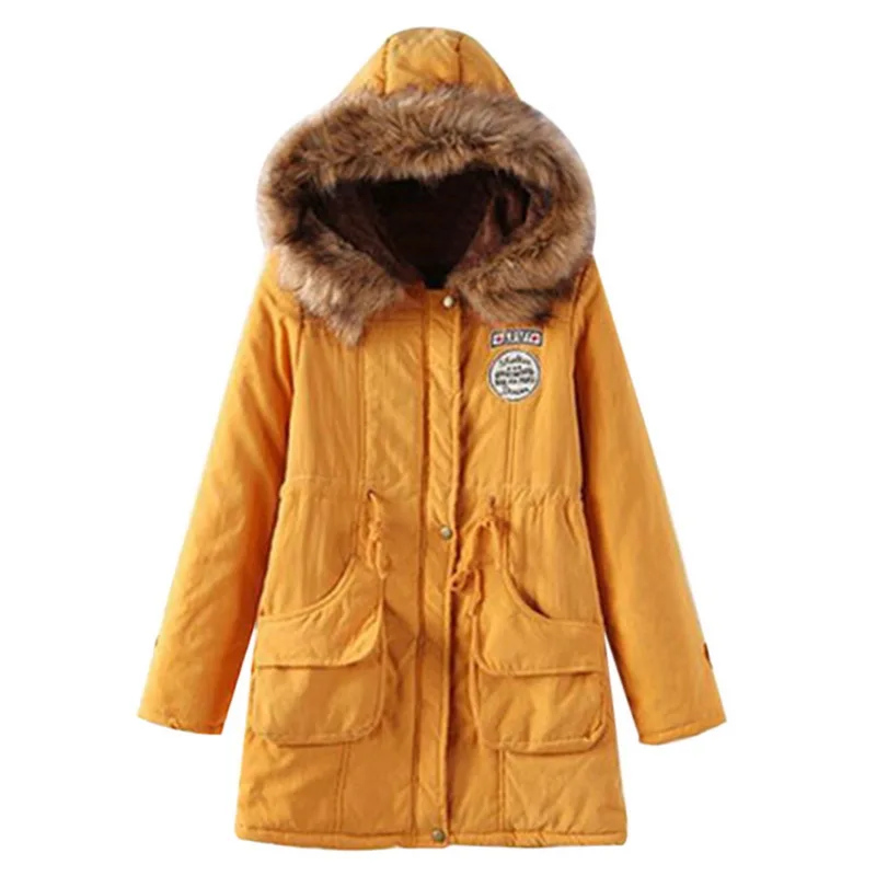 Женская зимняя куртка с капюшоном, пушистые парки, женские пальто, плотные теплые хлопковые зимние куртки с капюшоном, женская верхняя одежда, парки - Цвет: E185141A