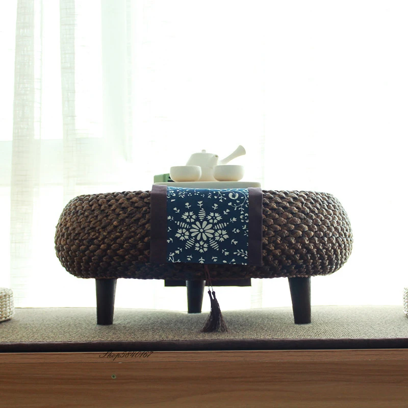Ruční ratanové tkaní káva stůl japonský psací stůl lehký multifunkční moderní minimalistické strana stůl lampa žití pokoj nábytek