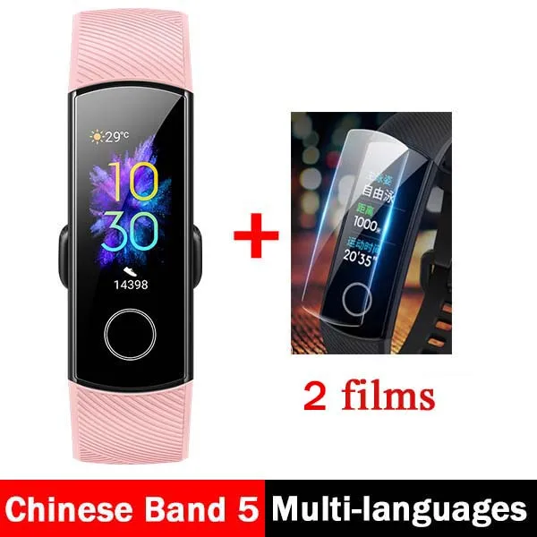 CN pink n 2 films Смарт-браслет huawei Honor Band 5, оксиметр, волшебный цветной сенсорный экран, датчик сердечного ритма, сна и сна - Цвет: CN pink n 2 films