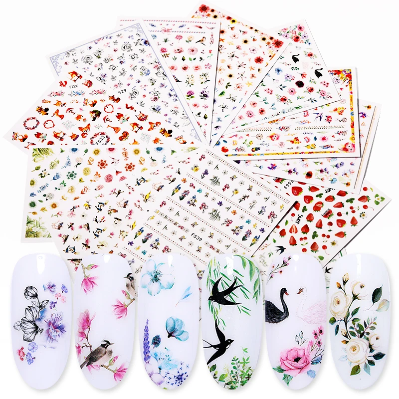 

1 Sheet 3D Nail Stickers Mixed Pattern Flower Animal Fruit Image Self-adhesive Transfer Decals Nail Art DIY Design Decors
