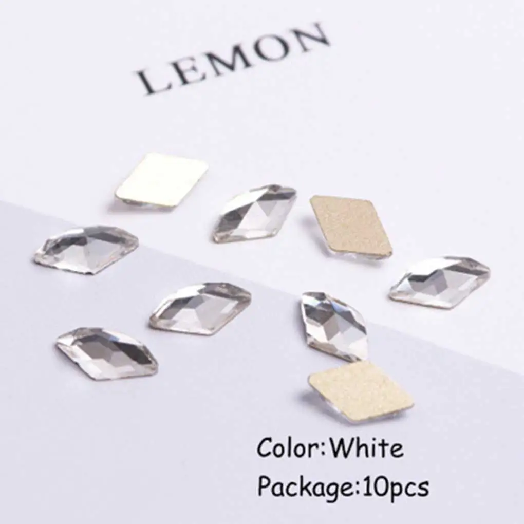 BGVfice10pcs Rhombus Shining Rhinestone 3D Nail Decor DIY Geometric Shape Flat Back Crystal Nail Art Decorations