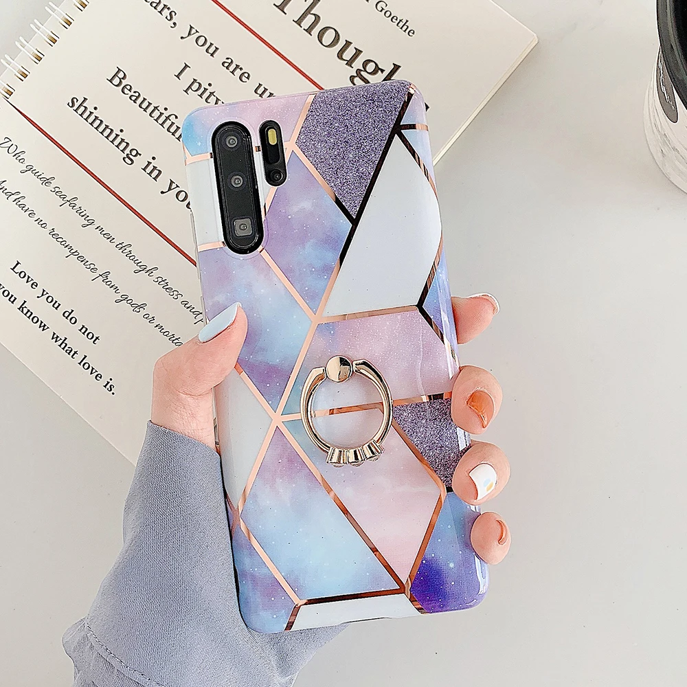 Геометрический мраморный чехол для huawei mate 30 Pro, силиконовый мягкий Роскошный чехол для huawei P30 P20 Pro Lite mate 20 Pro Lite, чехол с кольцом - Color: 4 with ring