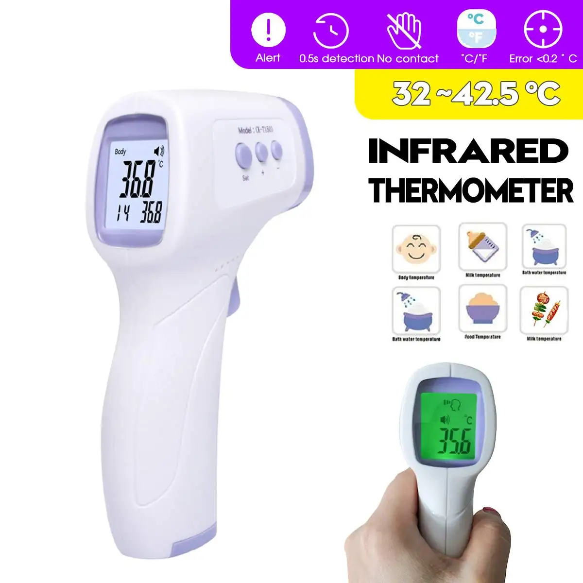 

Non-contact IR Infrared Thermometer Forehead Digital LCD Baby Adult Handheld Body/Object Temperature Meter C F Backlight 32~43C
