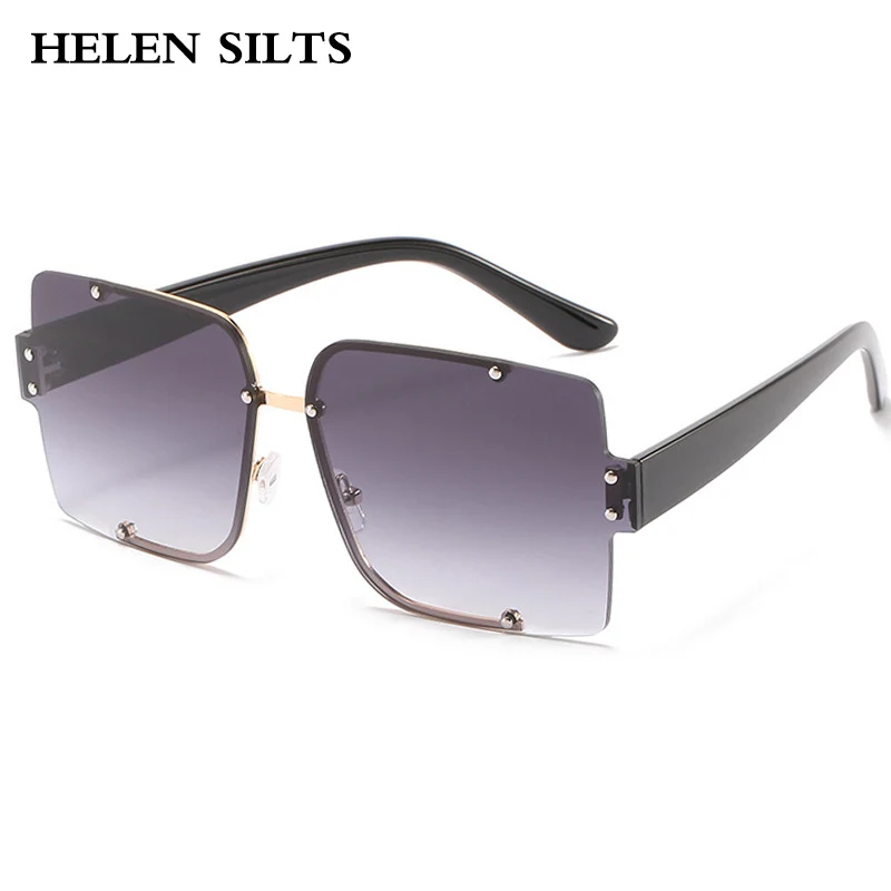 

Fashion Half Rimless Sunglasses Women Oversized Colorful Men Shades Sunglasses Female Trend Metal Rivet Eyewear Glasses Oculos