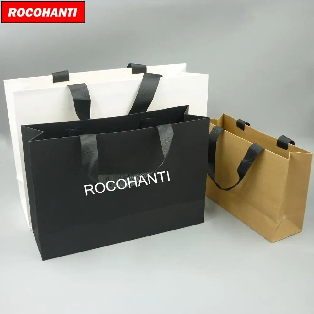 100X на заказ напечатанный ваш собственный логотип Белый Коричневый Черный бумажная доска художественная бумажная хозяйственная бумажная сумка с ленточными ручками