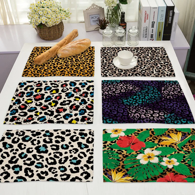 Anti Scalding Table Mats Leopard Print Linen Placemats For Kitchen Table Cup Coasters Placemat For Dining Table Mats Pads Aliexpress