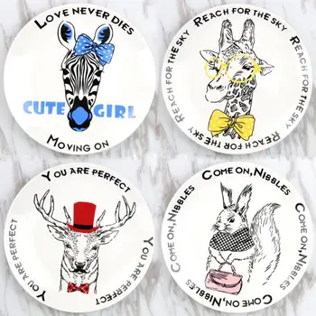 

Creative Nordic Ceramic Dinner Dish Plate Cartoon Animal Pattern Steak Fruit Salad Spaghetti Dessert Plates Kitchen Tableware