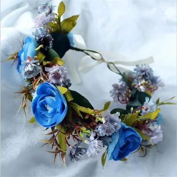 

Artificial Wreath European And American Fashion Color Headband Hair Hoop Bride Wedding Photo Hair Accessories Artificial Wreath