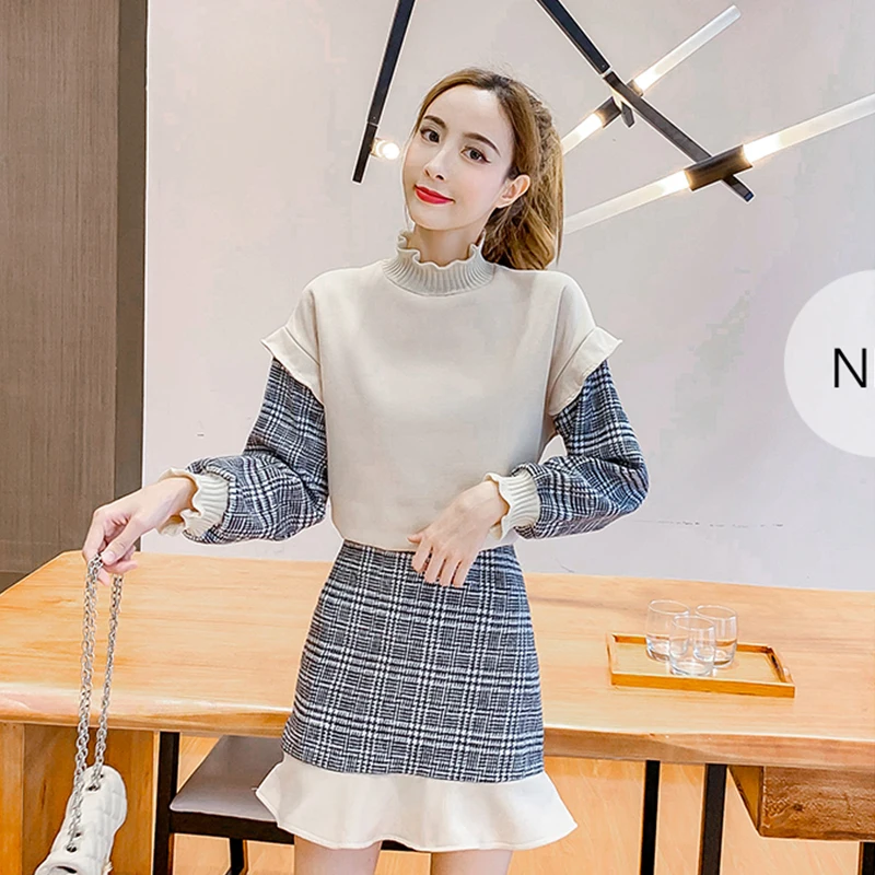 plaid turtleneck dress