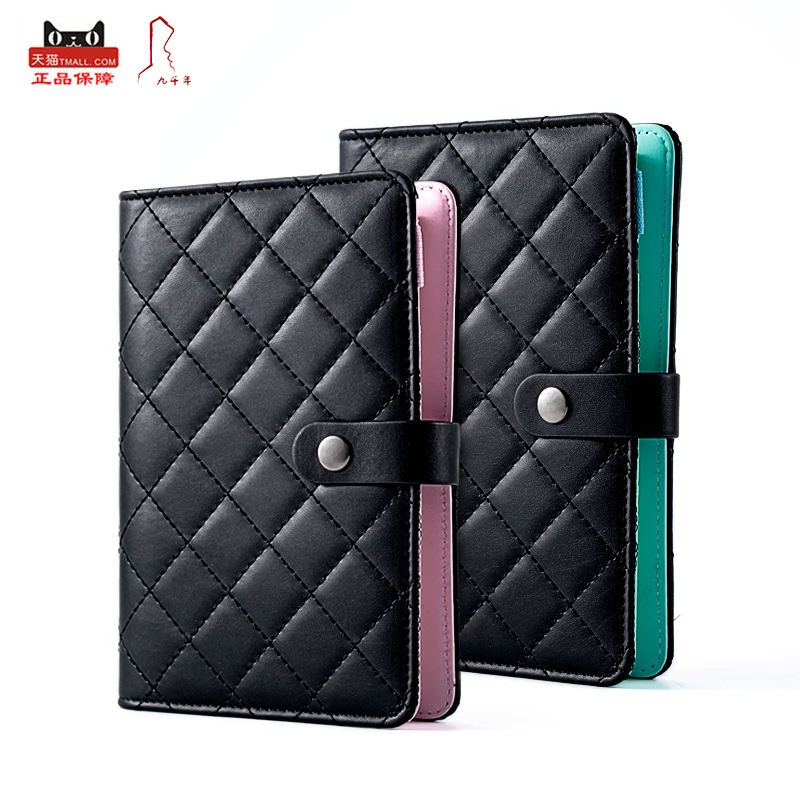 Free Engraving A6 Black Diamond Check Leather 6 Ring Binder Pocket Refillable Agenda Journal Diary Planner Notebooks Cover