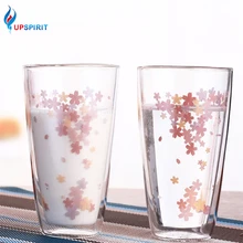 Upspirit, 350 мл, Сакура, двухслойная стеклянная чашка, пивная вода, питьевая чашка, кофе, молоко, чай, кружка, стакан, барные аксессуары, посуда для напитков