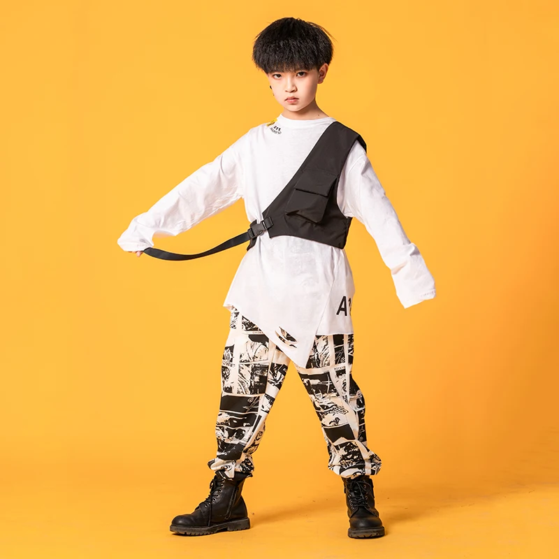 Kids Hip Hop Clothing Wear Oversized Sweatshirt One Shouler Tops Streetwear Print Pants for Girls Boy Jazz Dance Costume Clothes