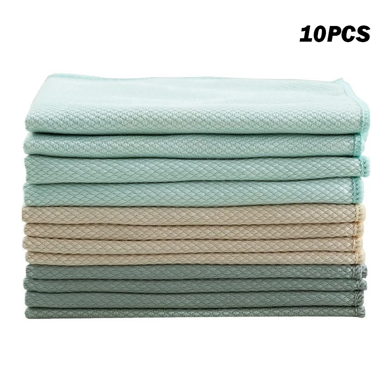 10X Microfiber Fish Scale Rag Wipe For Car Glass Cleaning Housework Cloth Mirror