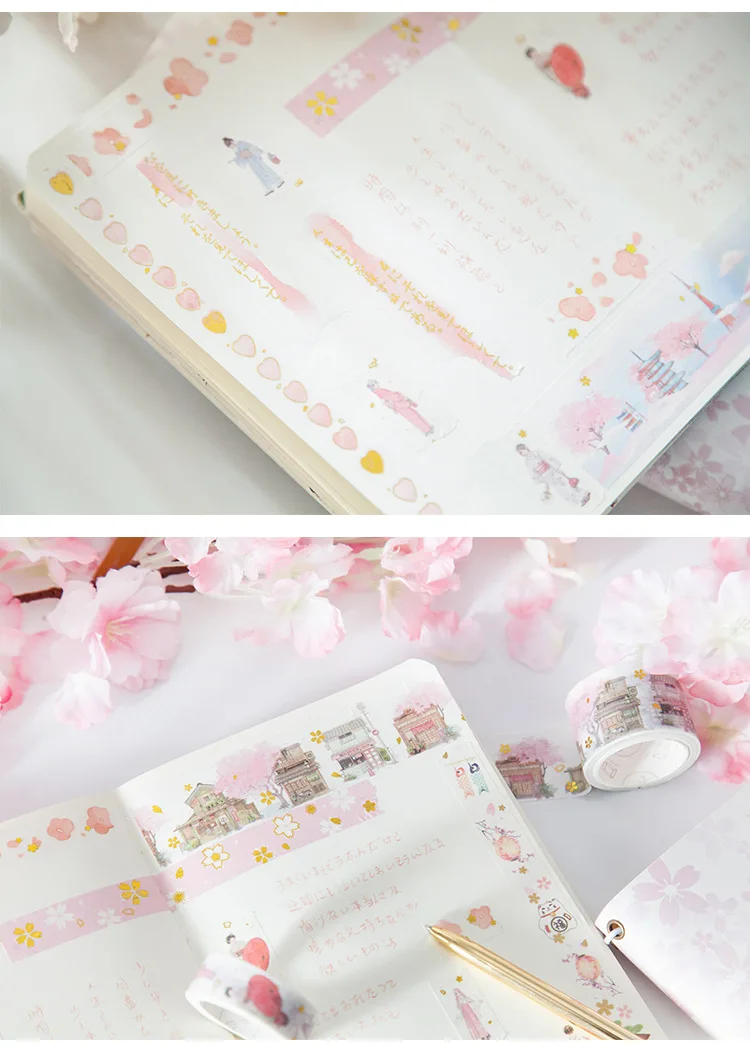 4 pcs/Box Cherry Sakura Washi Tape Set Gilding Decorative Adhesive Tape Diy Scrapbooking Sticker Label Craft Masking Tape JD051