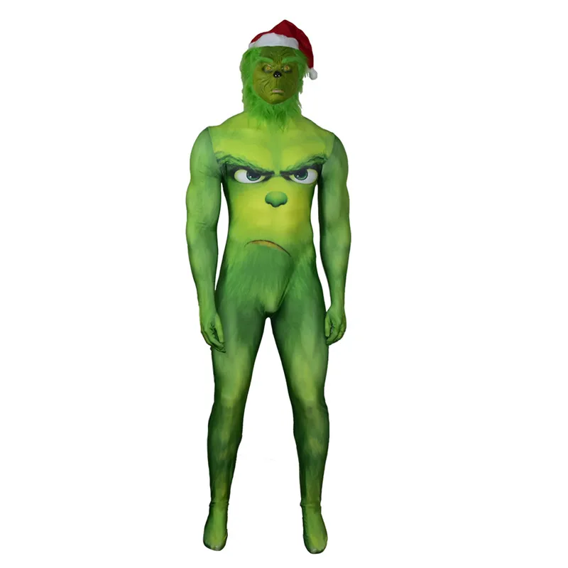 3 типа, Забавный Рождественский костюм Grinch, нарядное платье для взрослых и детей, комбинезон, маскарадные костюмы для Хэллоуина, Санта-Клауса, забавный наряд