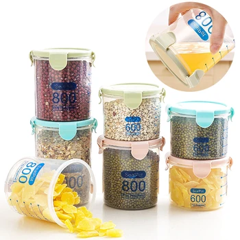 

Kitchen sealed jug fresh-keeping storage box with scale PP grains Boxes Foods Storage Tank clear containers 3 PCS Set