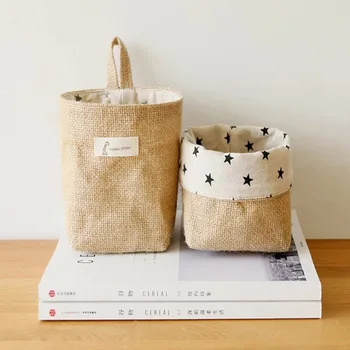 

Cotton And Hemp Storage Bag Hanging Japanese Wall Desktop Dormitory Small