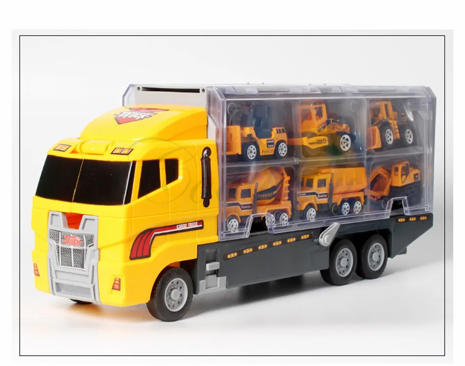 Coolplay 12 шт./компл. литая мини брелок для автомобильных ключей, 2in1 модель инженерных игрушка транспортных средств переносной грузовик с выброс& переноски Функция подарки