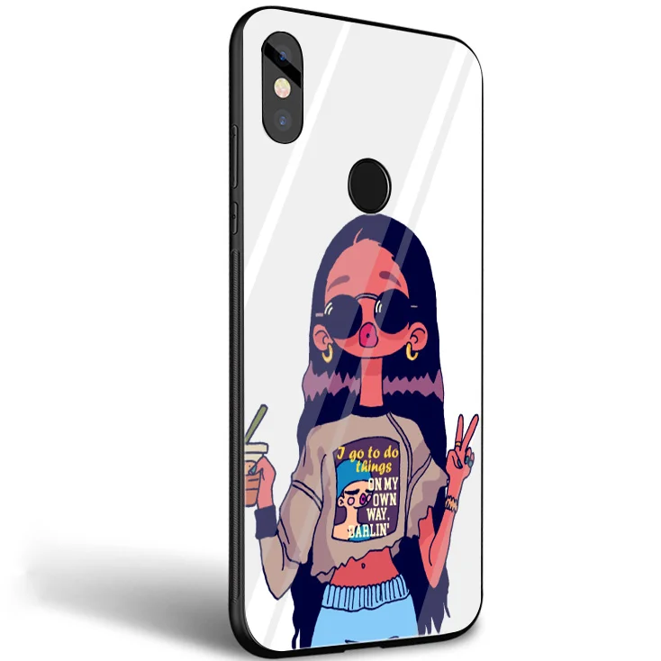 2 банца меланин поппин Черный Девушка стекло чехол для телефона Xiaomi mi 8 Lite 9 A1 A2 красный mi Note 5 6 7 Pro 6A 4X Pocophone F1 крышка