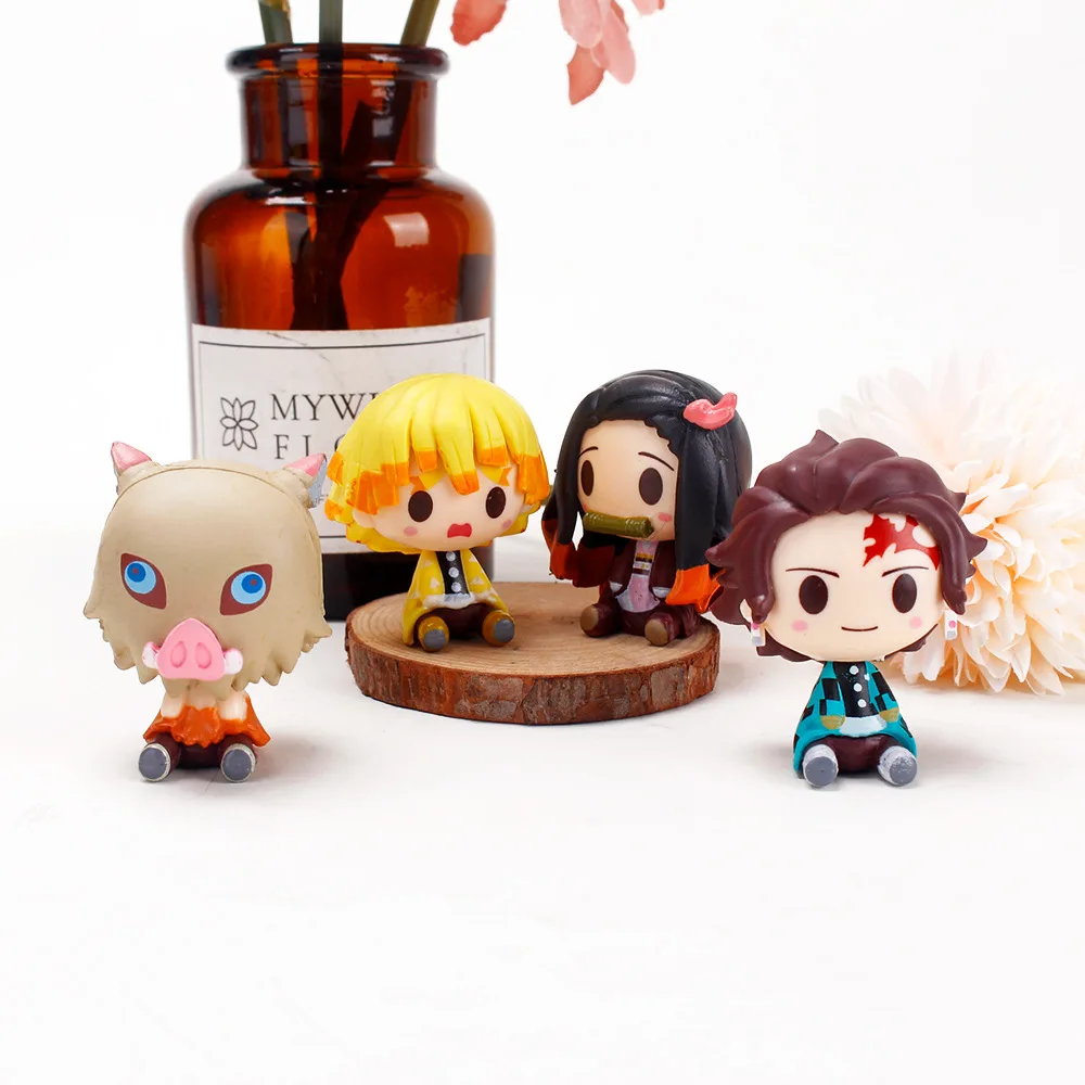 4 шт./компл. аниме Demon Slayer Кукла Kawaii экшн-фигурка Q версия Kamado Tanjirou сидя Kimetsu No Yaiba