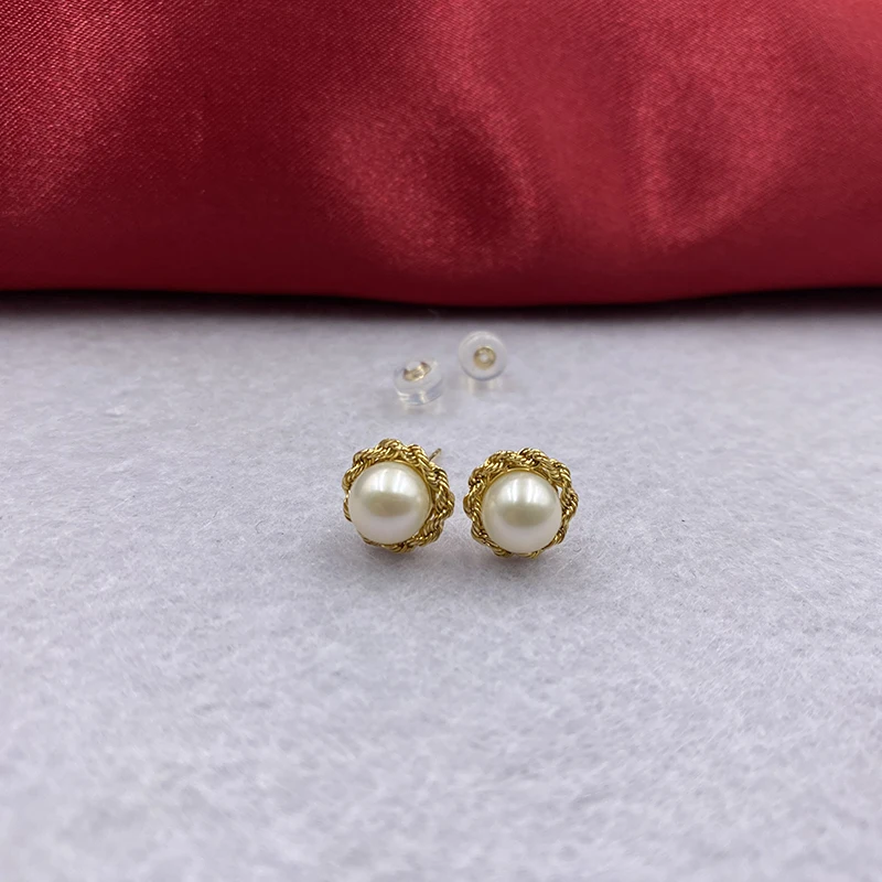 18k gold natural pearl stud earring (5)