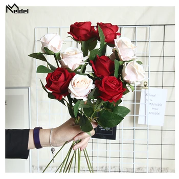 Meldel 1 Pc Fake Flowers Flannelette Rose for Home Wedding Decor Artificial Rose Flower Branch for Room Vase Decor Luxury Flower