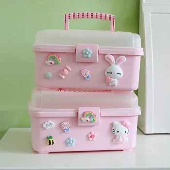 

Hello Kitty Plastic Storage Box Storage Organizer Small Medicine Box Family Storage Box Portable Medical Kit Hello Kitty Makeup
