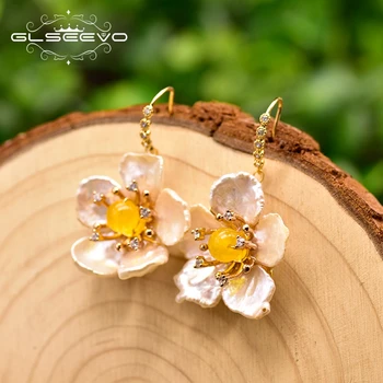 

GLSEEVO Handmade Baroque Petal Pearl Earrings Minimalist Style For Women Wedding Birthday Luxury Fine Jewelry Brinco GE0811