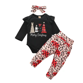 

0-24M Christmas Baby Girl Clothes set Long Sleeve Print Bodysuit Top Pant suit Elegant Xmas Party Club Cotton Outfit