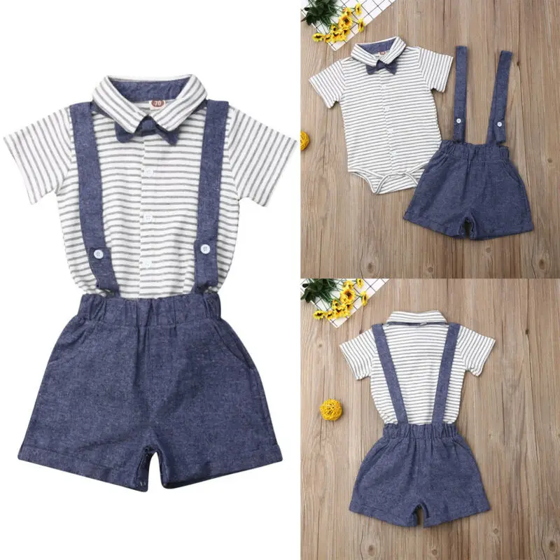 

0-24 months Newborn Baby Boy Clothes Gentleman Romper +Overalls Shorts 2Pcs Summer Outfits Set Clothes