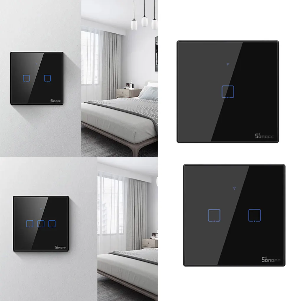 

For Google Home Touch Switch Smart Light Switch Panel interruptor T2EU 1/2/3 Gang TX Series 433Mhz RF RC Wifi Switch EU Standard