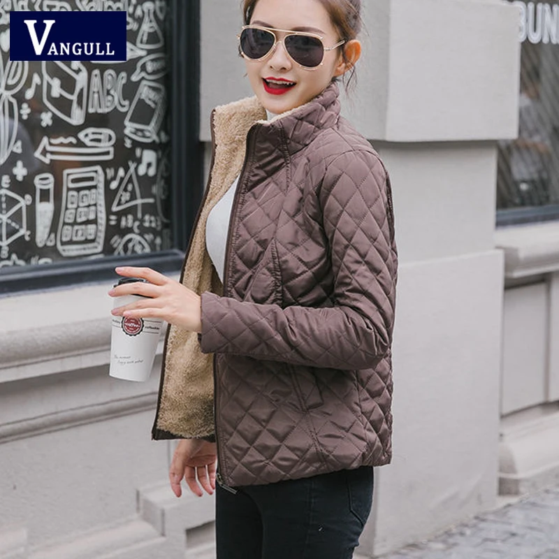 Goede Vangull Winter Fleece Basic Jacket Lange Mouwen Effen Vrouwelijke Jas 2019 Nieuwe Stand Kraag Rits Casual Plus fluwelen lam Bovenkleding