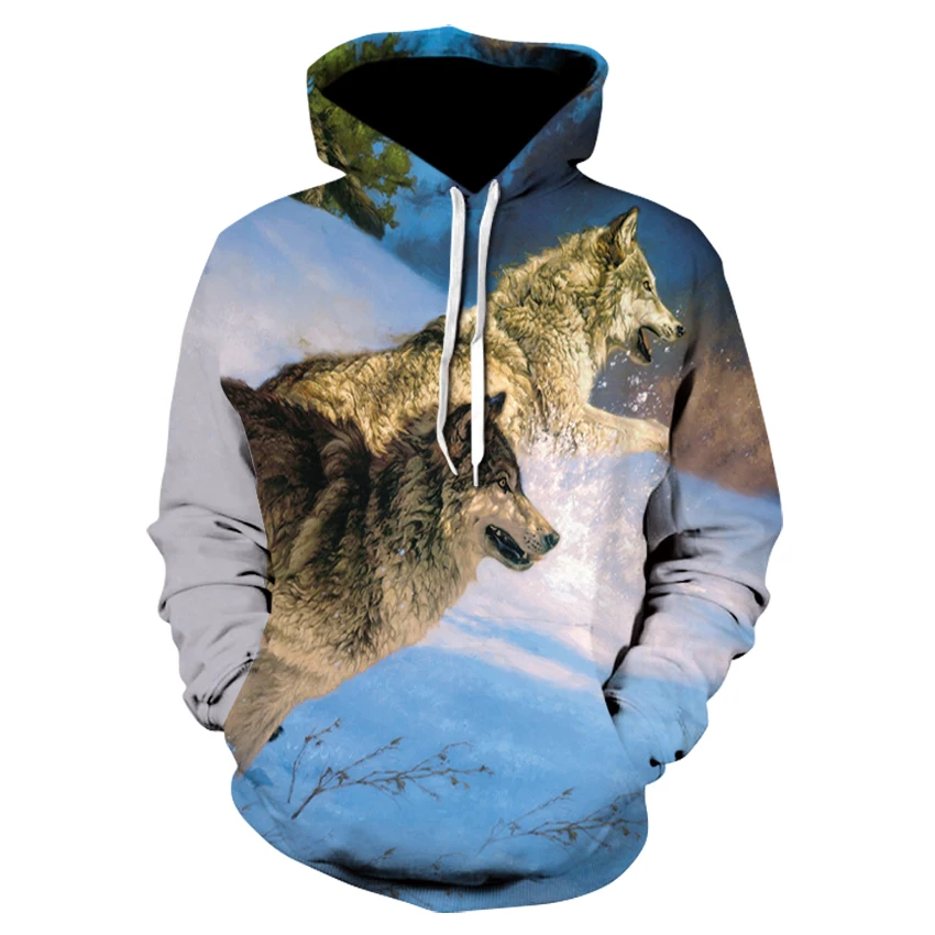 

2020 men's and women's new casual hoodie sweatshirt spring and autumn 3D printing animal wolf head street wear loose size