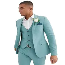 

New Sky Blue Notched Lapel Single Button Mens Suits 3 Pieces For Groomsmen Wedding Tuxedos 2022 Costume Homme Formal Prom Wear