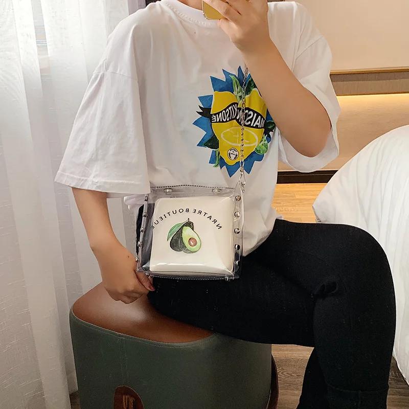 

JIULIN brand female 2019 new Korean girls fresh transparent jelly bagWestern style popular chain messenger bag