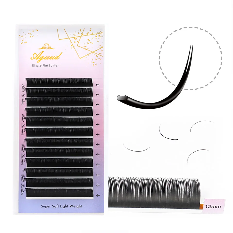 AGUUD ellipse flat False Eyelash Extension natural soft Split-tips flat lash extension ellipse individual Faux Mink Flat Lashes