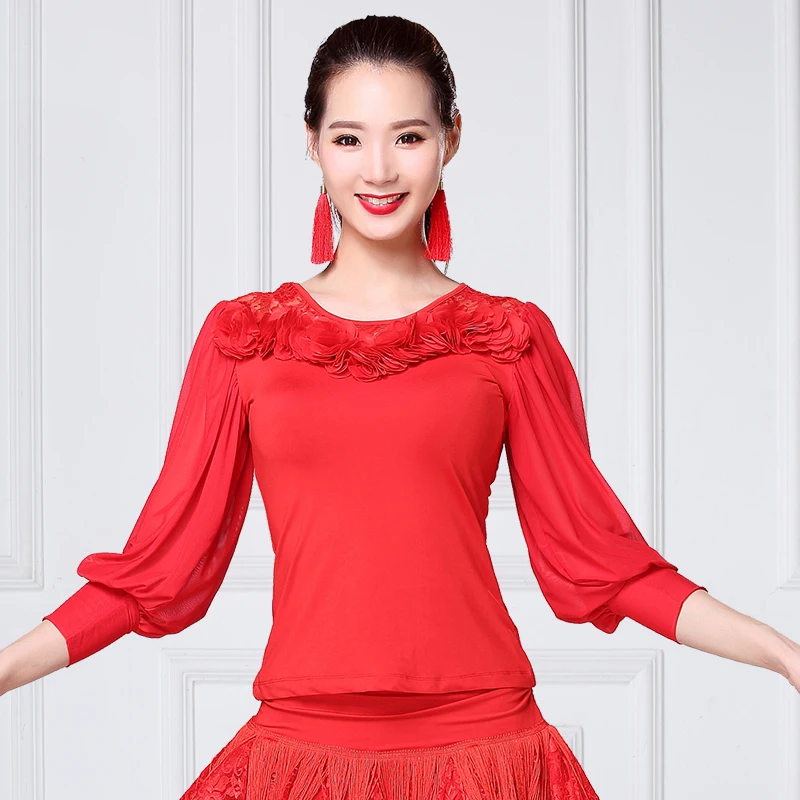 Ballroom Dance Shirts Adults Standard Ballroom Dancing Top Ladies Flamenco Spanish Clothing Women Waltz Practice Wear DNV11937