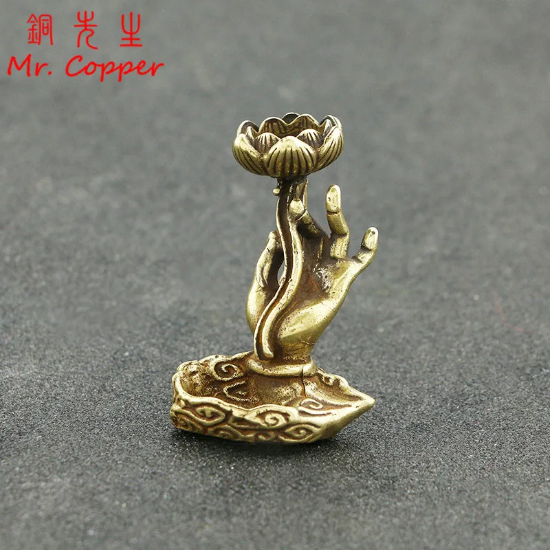 

Vintage Brass Tea Ceremony Decorations Copper Buddha Hand Lotus Clouds Pattern Sculpture Ornaments Home Decors Incense Burner