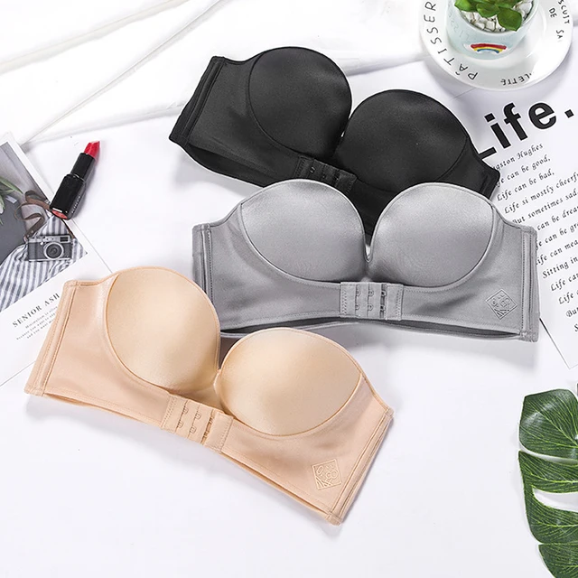 Women Sexy Strapless Push Up Bra Front Closure Bralette Invisible Bras Underwear Lingerie 1/2 Cup Seamless Brassiere ABC Cup 1