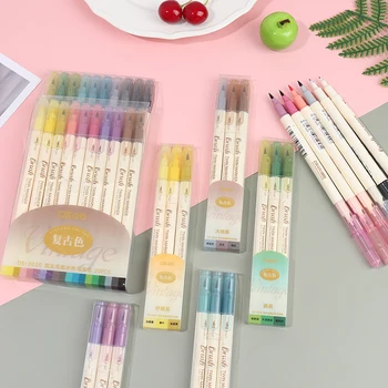 

3/20pcs Retro color Twin Marker Pens Set Brush Drawing Fine Liner Water Based Ink Blendable Watercolor Art Painting School