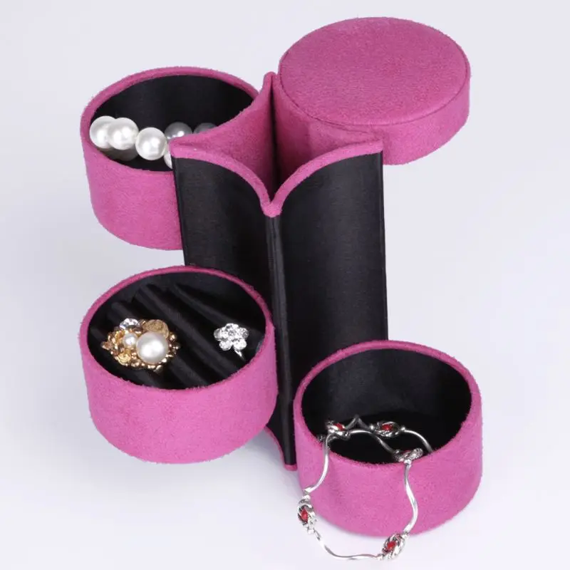 3-Layer Roll-up Snap Velvet Jewelry Box Travel Earring Bracelet Display Storage