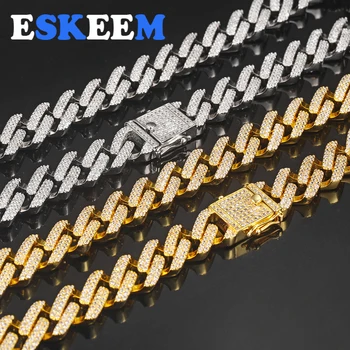 

Eskeem Hiphop Jewelry High Quality Iced Out Bling 2 Row CZ 13.5MM Wide Cuban Link Necklace Choker for Unisex