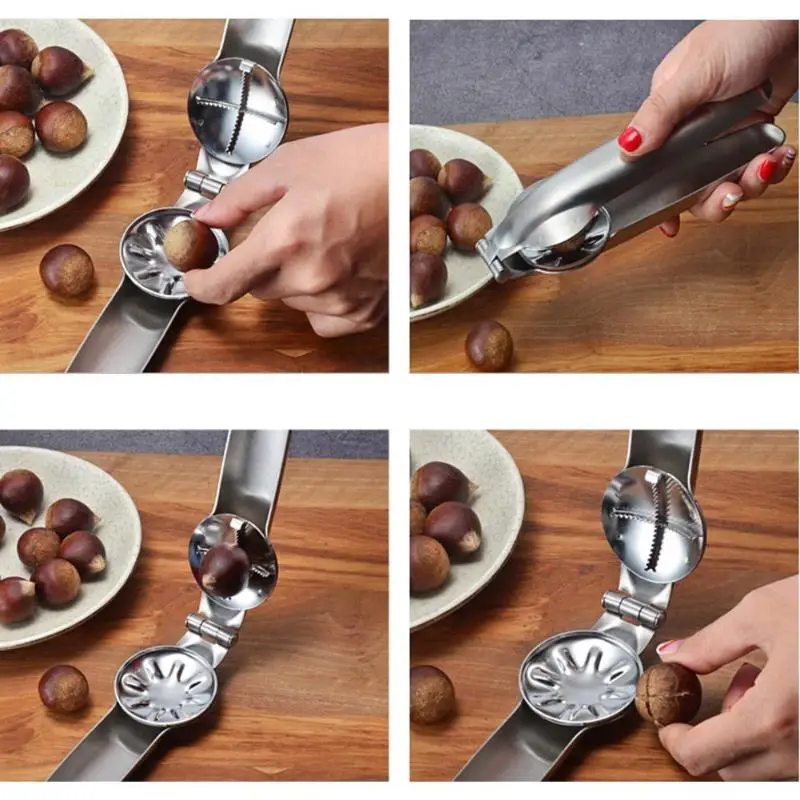 Premium 2-in-1 Quick Chestnut Clip Nut Cracker Sheller Walnut Pliers Metal Nut Opener Stainless Steel Kitchen Tools