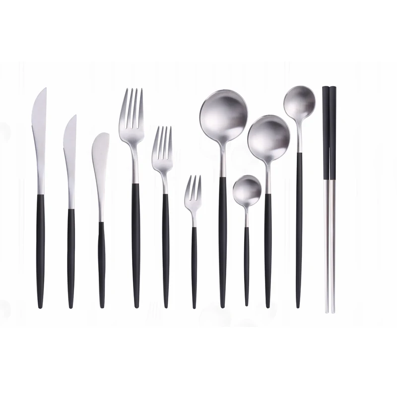 

18/10 Stainless Steel Cutlery Set Forks Knives Spoons Chopsticks Complete Dinnerware Set Fork Tableware Kitchen Golden Tableware