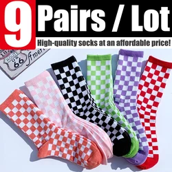 9 Pairs Korea Harajuku Check Socks Street Fashion Sports Streetwear Skateboard Hip Hop Geometric Checkerboard Socks Dropshoping