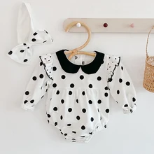 

LZH Baby Clothes 2022 Spring Summer New Cotton Infant Jumpsuit For Baby Girls Polka Dot Triangle Romper Clothing Sets 3-24 Month
