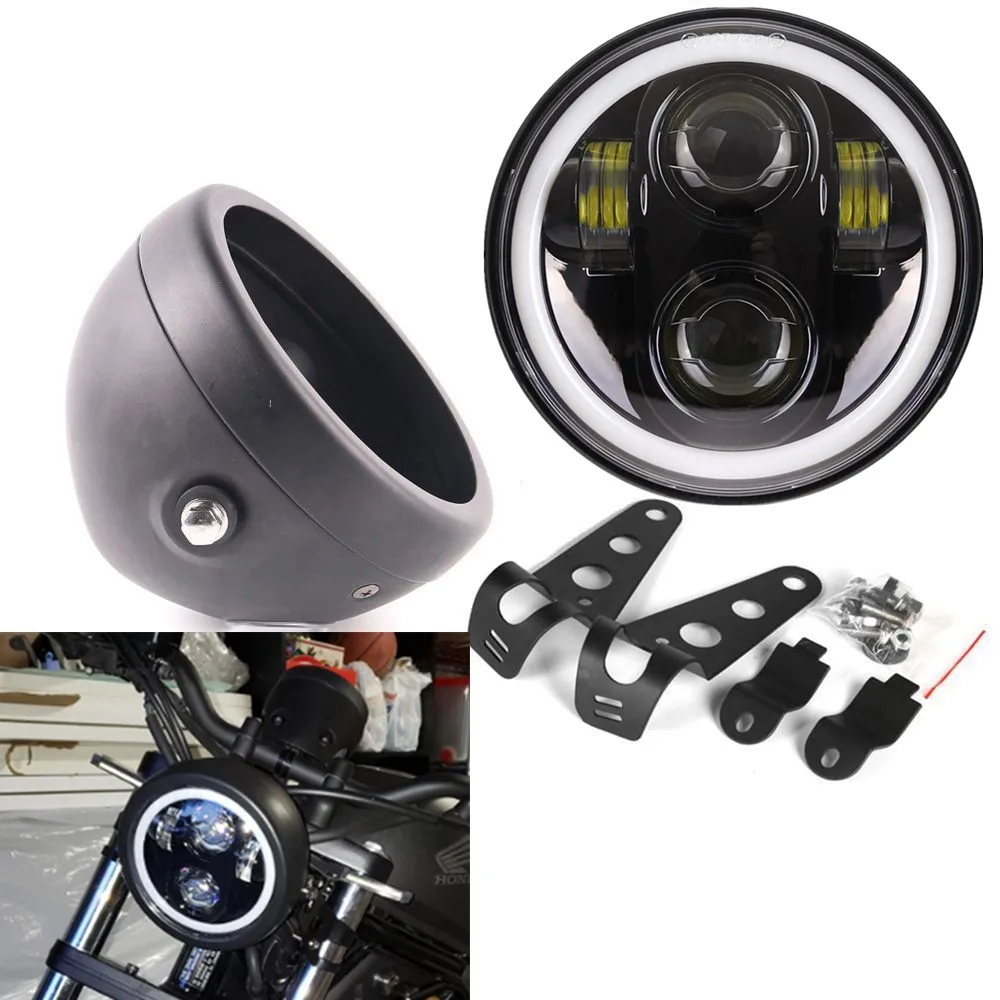 

5 3/4" 5.75 Inch Led Headlight With Housing Bucket Brackets For Honda Shadow Kawasaki Vulcan Softail Sportster Dyna Choppers