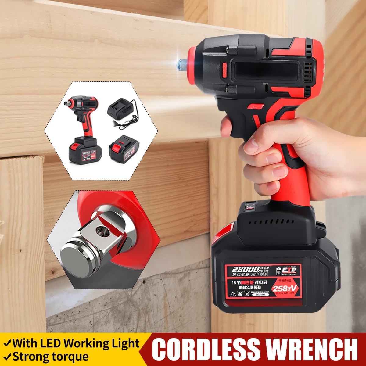 

358tV Electric Wrench Brushless Brushless Wrench 680Nm Torque Drill 40000mah with LED Dril Installation Power Tools