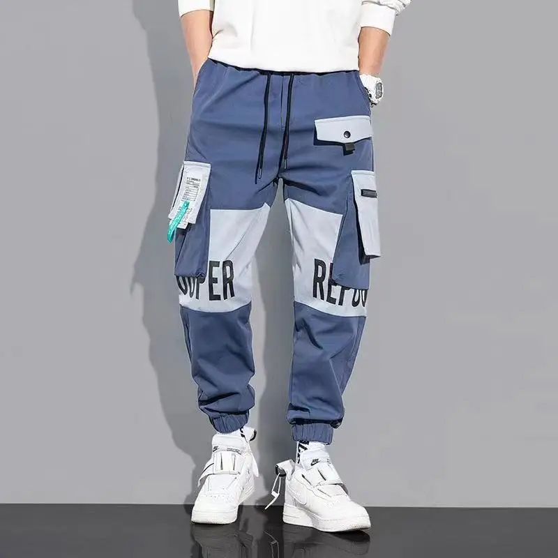 tan cargo pants Men Pants Spring and Autumn Cargo Pants Man Fashion Hip Hop Casual Pants Loose Korean Drawstring Men Joggers Sweatpants cargo sweatpants for men