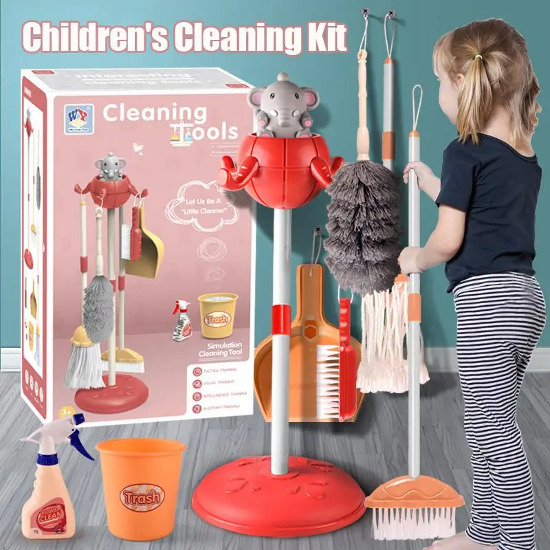 Juego de limpieza de juegos de rol Montessori para bebés, mopa, escoba, recogedor de polvo, juguetes para niños, regalos para niñas y niños, Mini herramientas